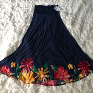 Navy blue maxi shirt with flowers on the bottom